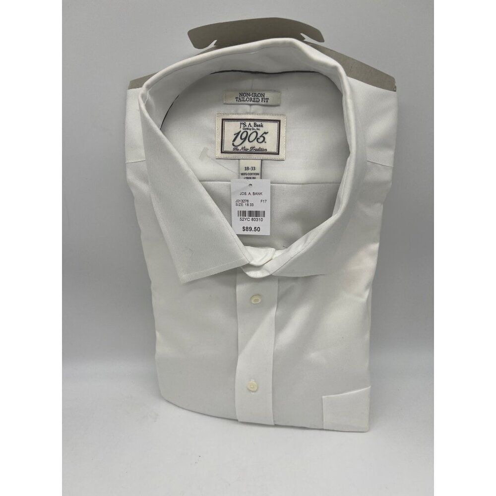 Jos. A. Bank Non-Iron Tailored Fit Long Sleeve White Dress Shirt Size 18-33